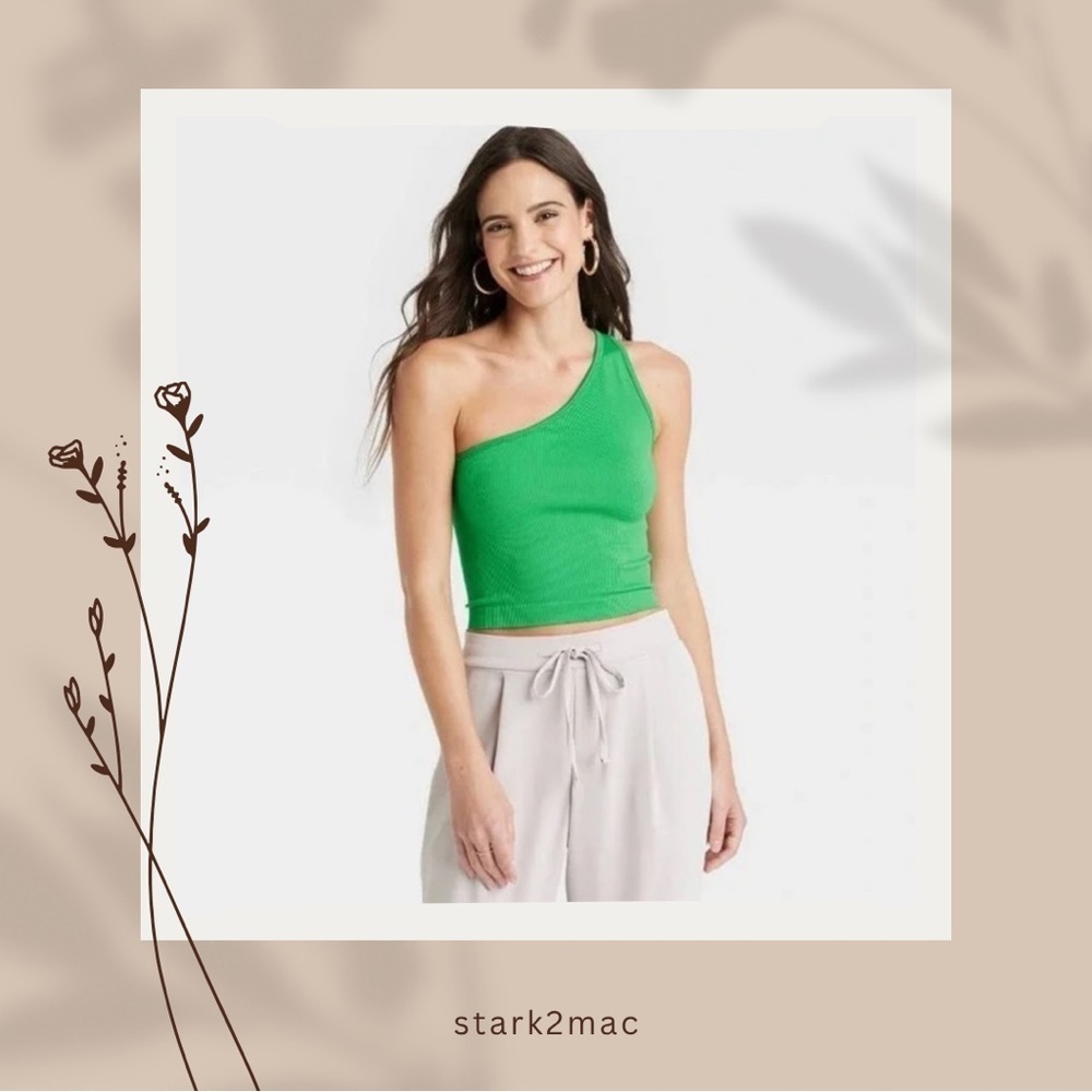 (017)A New Day Green Asymmetrical Sleeveless Tank Top